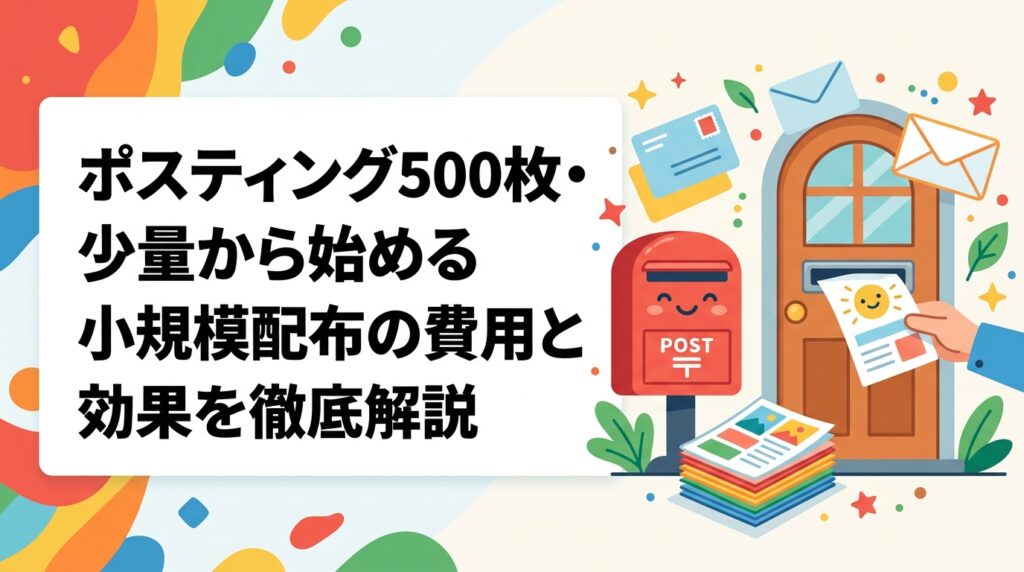 ポスティングを500枚・1000枚など少量から試したい方必見。小ロット対応の費用目安・エリア絞り込みのコツ・チラシ内容のポイントを実務的に解説。個人事業主・小規模店舗オーナーに役立つ情報が満載です。