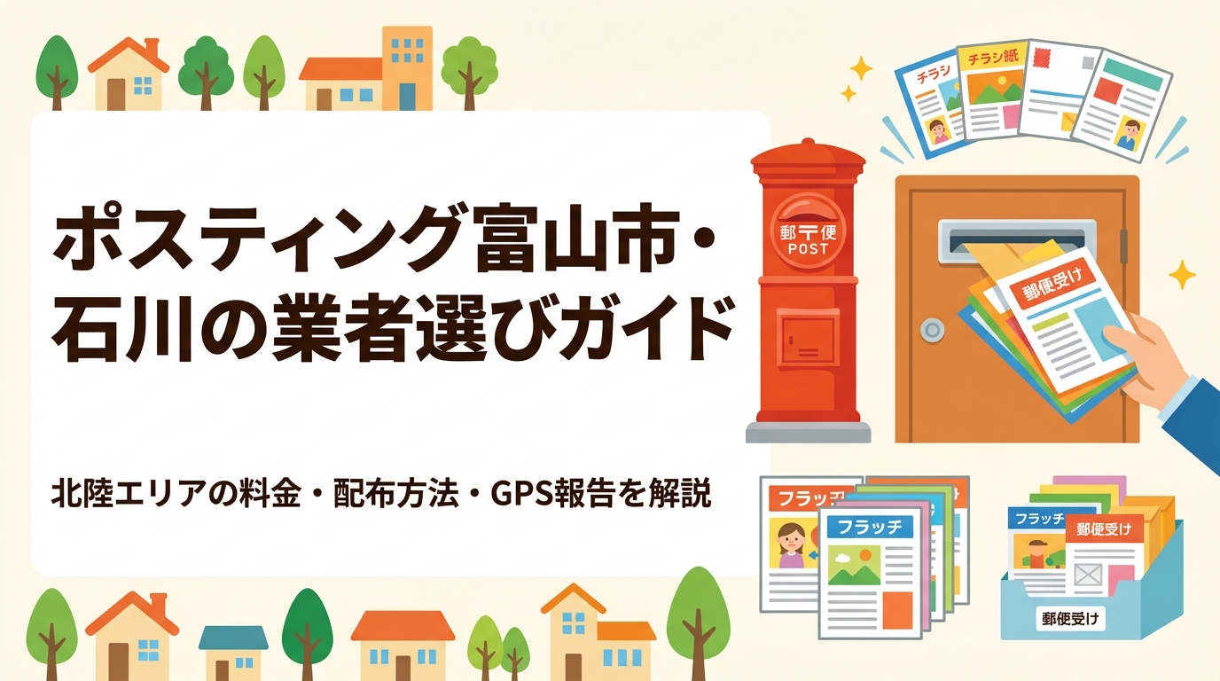 富山市・石川県でポスティングを検討中の事業者向けに、北陸対応エリア・料金目安・配布方法・GPS報告の仕組み・依頼の流れをわかりやすく解説。初めての方でも安心して始められる業者選びのポイントを紹介します。