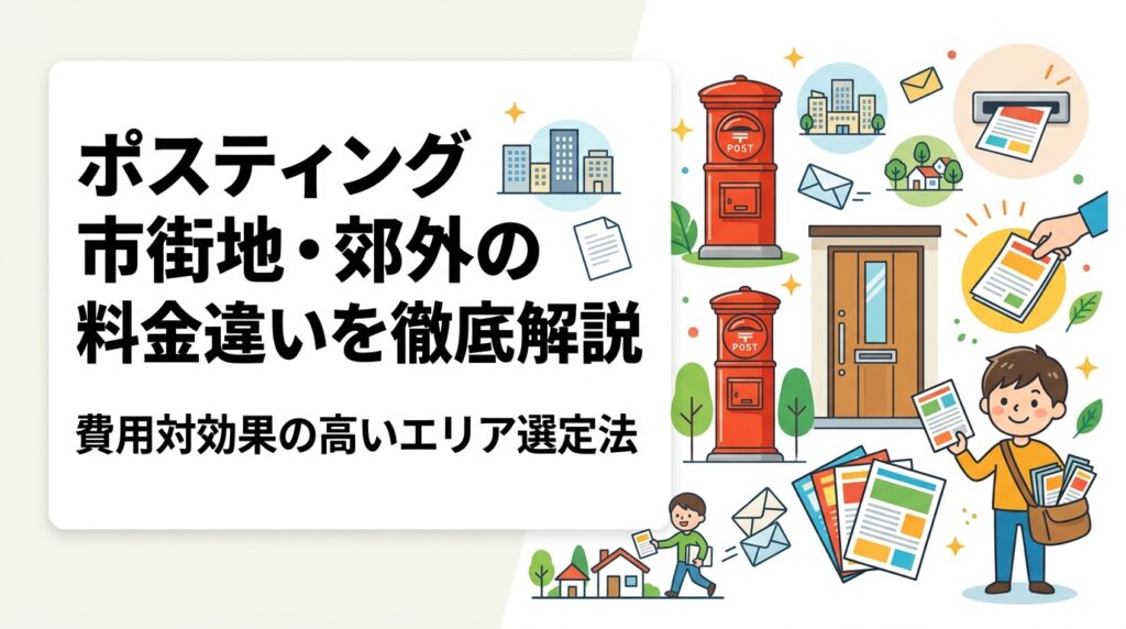 ポスティングの料金は市街地と郊外で異なります。住宅密集度・集合住宅比率が配布効率とコストに与える影響を具体的な料金目安とともに解説。エリア選定で費用対効果を最大化するポイントをまとめました。