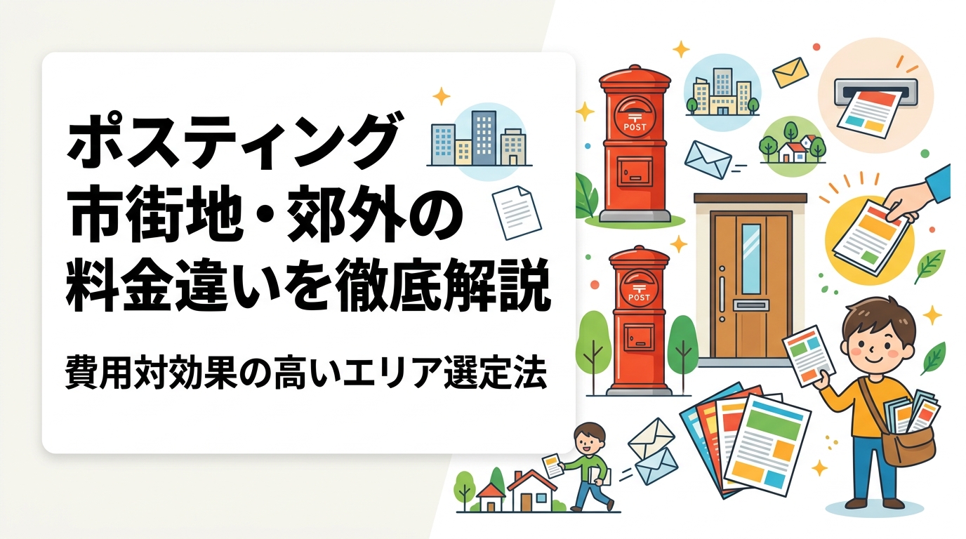 ポスティングの料金は市街地と郊外で異なります。住宅密集度・集合住宅比率が配布効率とコストに与える影響を具体的な料金目安とともに解説。エリア選定で費用対効果を最大化するポイントをまとめました。