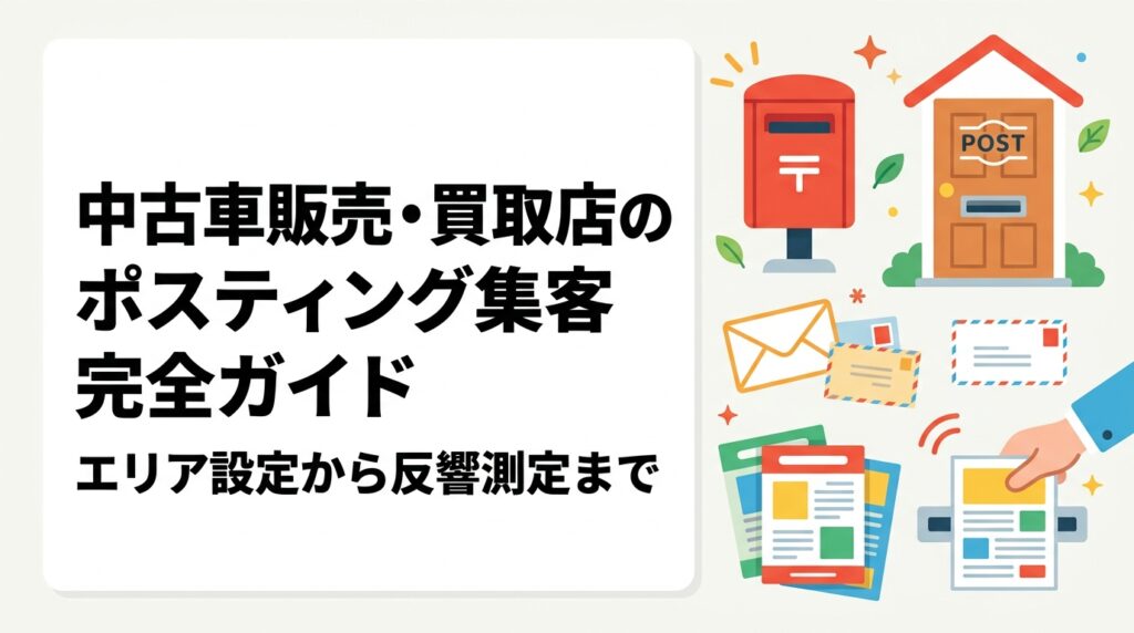 中古車販売・買取店がポスティングで集客するための実践的な方法を解説。商圏に合わせたエリア設定の考え方、QRコードや専用電話番号による反響測定まで、現場で使える情報をまとめました。