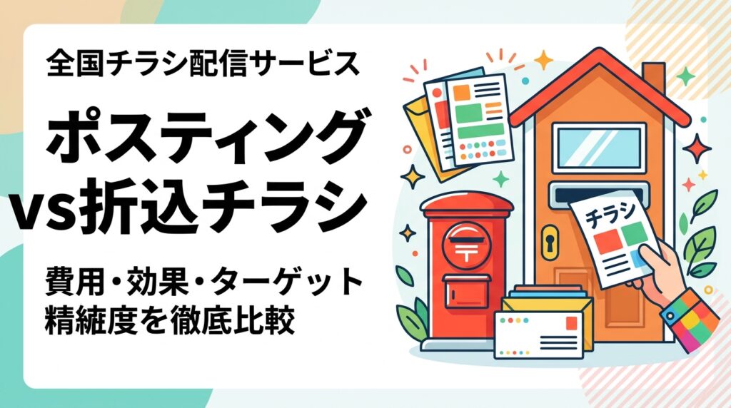 ポスティングと新聞折込チラシの費用・リーチ・反響率・ターゲット精度を徹底比較。新聞購読率低下の影響や業種別の使い分け方まで、店舗オーナーが知りたい実務情報を解説します。
