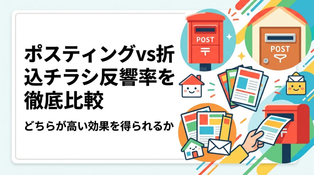 ポスティングと折込チラシの反響率を徹底比較。新聞購読者のみにリーチする折込とほぼ全世帯にリーチできるポスティングの違いや業種別の向き不向きを実務的に解説します。