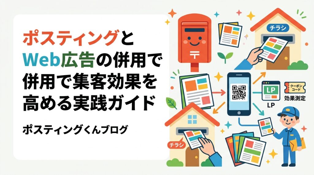 ポスティングとSNS・Web広告を組み合わせて集客効果を高める方法を解説。QRコード・専用LP・クーポンコードを活用した効果測定の手順も具体的に紹介します。