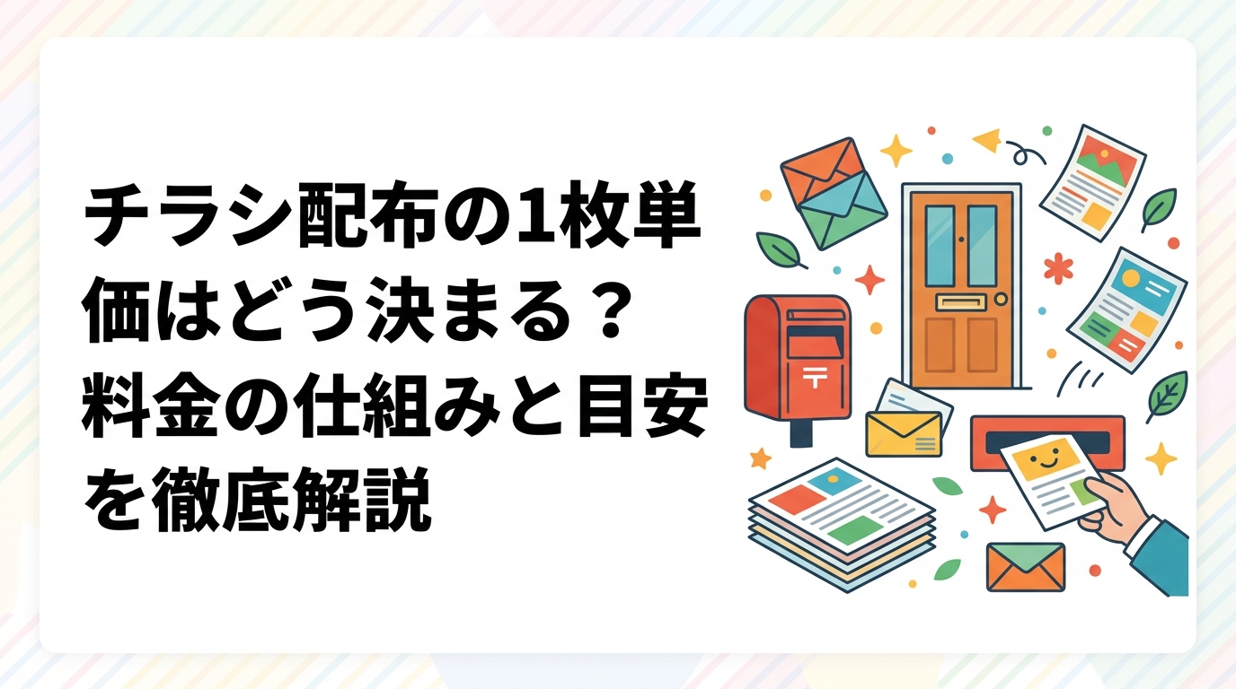 チラシ配布の1枚あたり単価がどう決まるか、エリア・枚数・配布方法・印刷込みの有無など料金の仕組みを初心者向けにわかりやすく整理。目安レンジと費用を抑えるコツも紹介します。