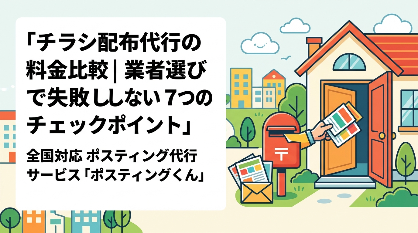チラシ配布代行の料金を比較するとき、基本単価だけでなく印刷費・報告書費用・最低枚数・追加料金の有無まで確認することが重要です。業者選びで後悔しないための比較軸をわかりやすく解説します。