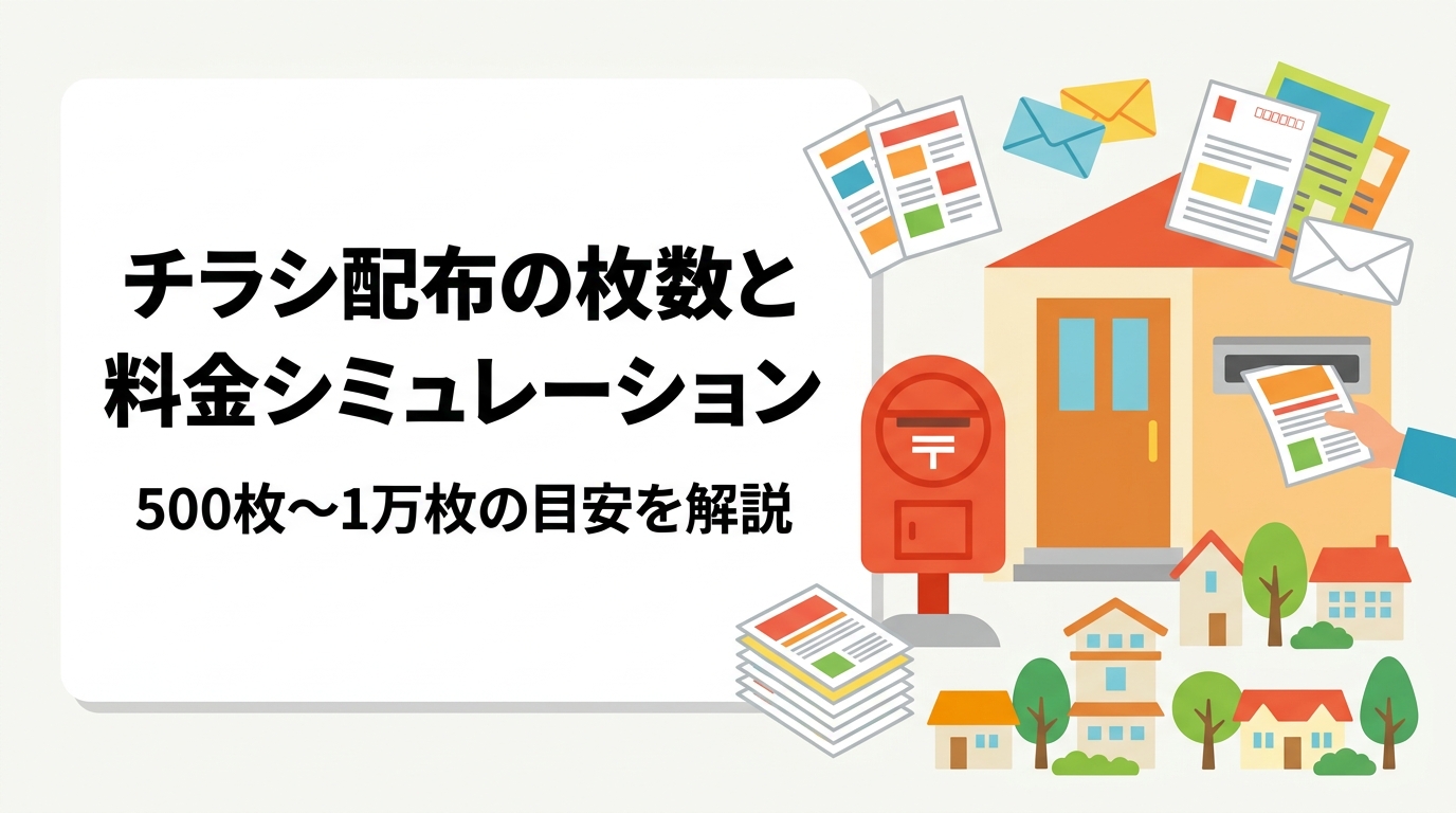 チラシ配布の枚数別料金目安を500枚・1000枚・3000枚・5000枚・1万枚のシミュレーション形式で解説。単価が変わる仕組みや小ロット対応のポイントも紹介。正確な費用は無料見積もりへ。
