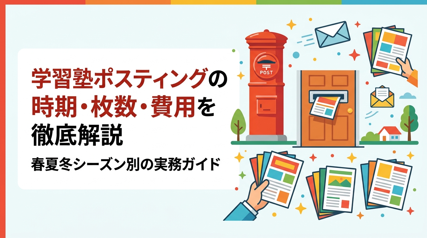 学習塾のポスティングで成果を出すには「いつ・何枚・いくら」が鍵。春期・夏期・冬期講習ごとに最適な配布時期・枚数・費用目安を一覧で整理。GPSで配布状況も見える安心の代行サービスを解説します。