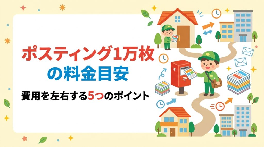ポスティング10000枚の料金目安を詳しく解説。1枚あたりの単価・戸建てと集合住宅の違い・エリアや配布方法による変動要因を実務的に紹介。GPS報告で安心の明朗会計。無料見積もり受付中。