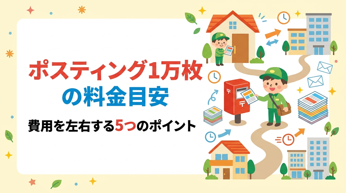 ポスティング10000枚の料金目安を詳しく解説。1枚あたりの単価・戸建てと集合住宅の違い・エリアや配布方法による変動要因を実務的に紹介。GPS報告で安心の明朗会計。無料見積もり受付中。
