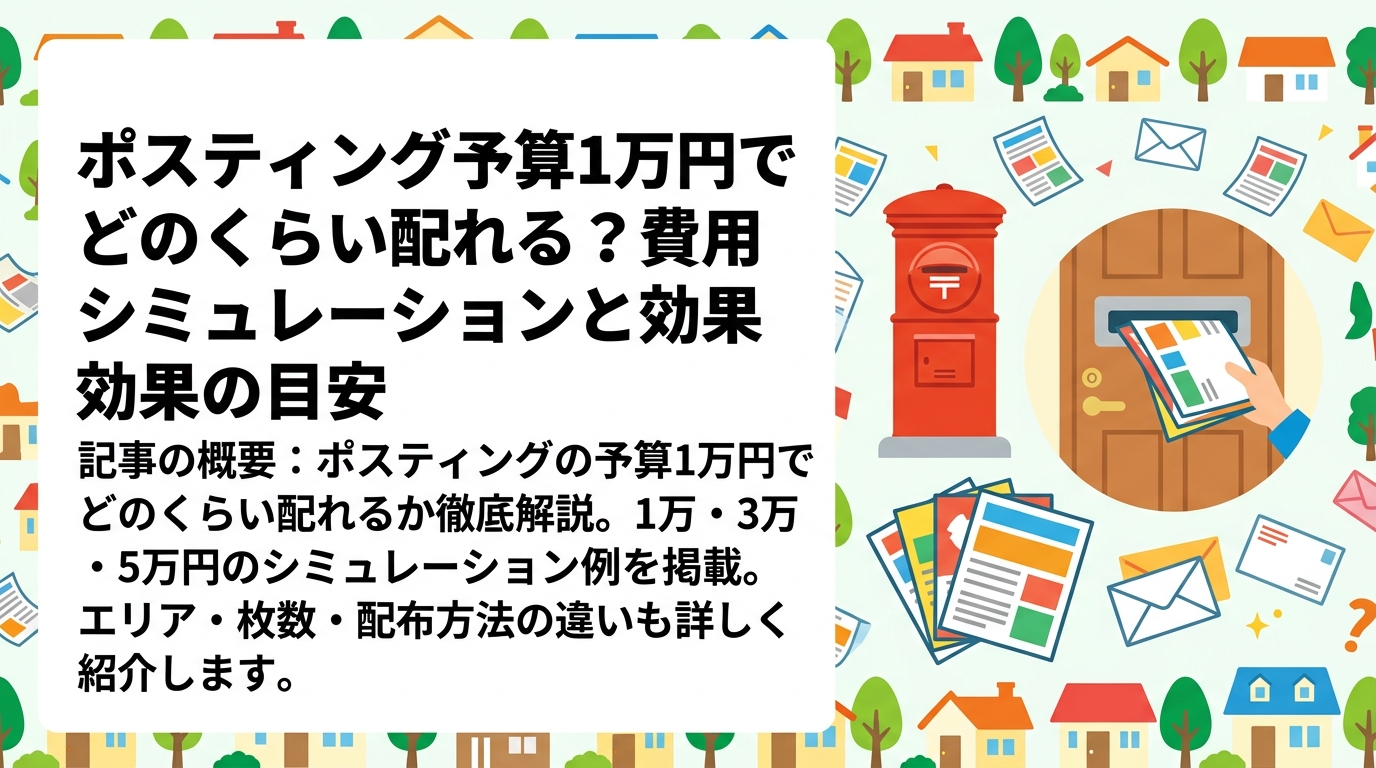 ポスティングの予算1万円でどのくらい配れるか徹底解説。1万・3万・5万円のシミュレーション例を掲載。エリア・枚数・配布方法の違いも詳しく紹介します。