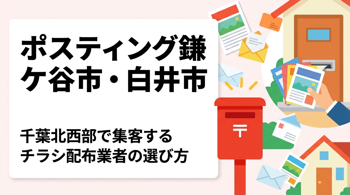 千葉北西部の鎌ケ谷市・白井市でポスティングをお考えの方へ。ファミリー層が多い両エリアの世帯数・配布枚数の目安から、業者選びのポイント、反響率を高めるコツまで実務的に解説します。
