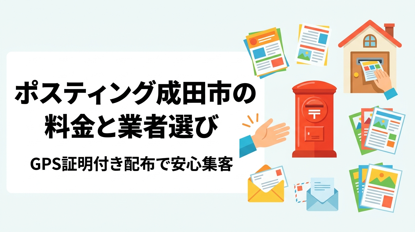成田市でポスティングを検討中の店舗・クリニック・不動産業者向けに、1枚あたりの料金目安・枚数別単価・エリア指定方法・GPS配布証明の仕組みをわかりやすく解説。業者選びのポイントも紹介します。