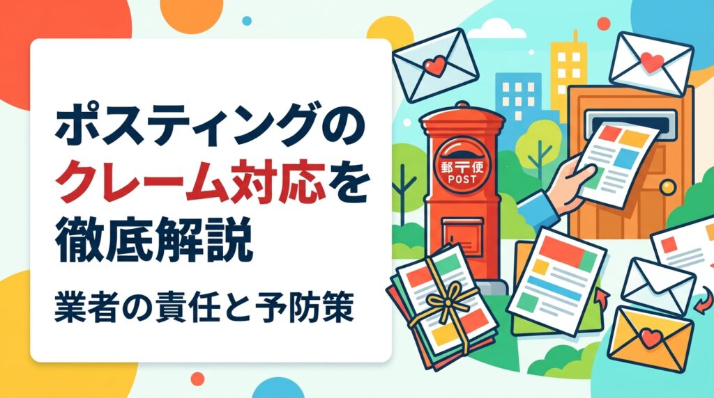 ポスティング後のクレームが心配な方へ。業者への連絡フローやお断り物件の除外対応、GPS管理・スタッフ教育など業者選定のポイントを実務的に解説します。
