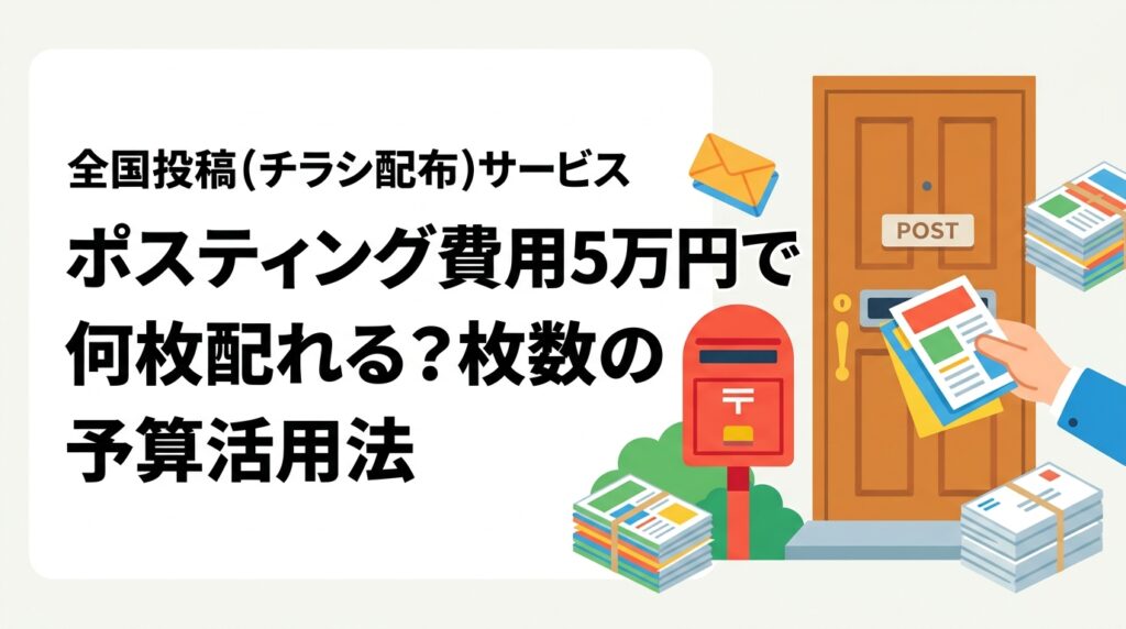 予算5万円でポスティングは何枚配れる？エリア・配布方法・印刷込みかどうかで枚数は大きく変わります。シミュレーション例と費用の内訳、小ロット対応の活用法をわかりやすく解説します。