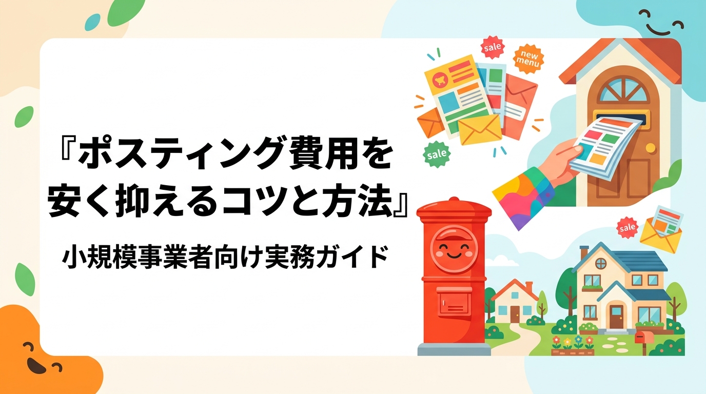 ポスティング費用を安く抑えたい個人事業主・小規模事業者向けに、エリア絞り込み・配布方法の選択・印刷セット発注・まとめ割引など実務的なコツを解説。業者選びの注意点も紹介。