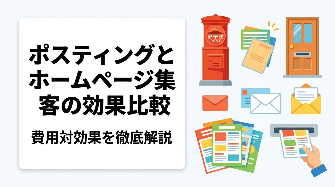 ポスティングとホームページ・SEO・SNSの集客効果を費用対効果で比較。地域ターゲティングや反響率の目安、業種別の向き不向きまで実務的に解説します。