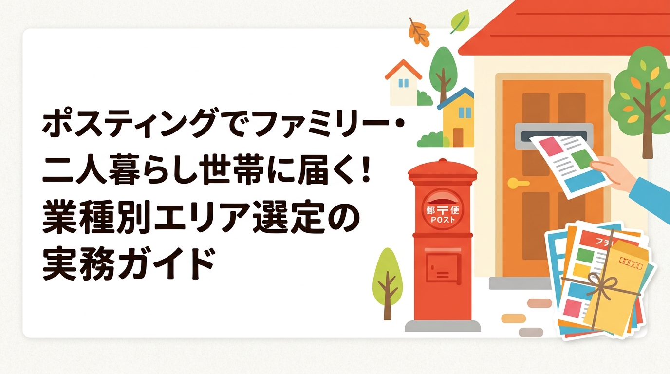 ファミリー層・二人暮らし世帯へのポスティングで成果を出すには、業種との相性とエリア選定が鍵。学習塾・スーパー・リフォームなど業種別の実務的な配布戦略を解説します。