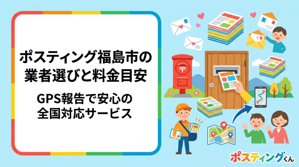 福島市でポスティングを検討中の事業者向けに、業者の選び方・料金目安・配布方法の違いをわかりやすく解説。GPS配布報告で透明性の高いポスティングくんの特徴も紹介します。