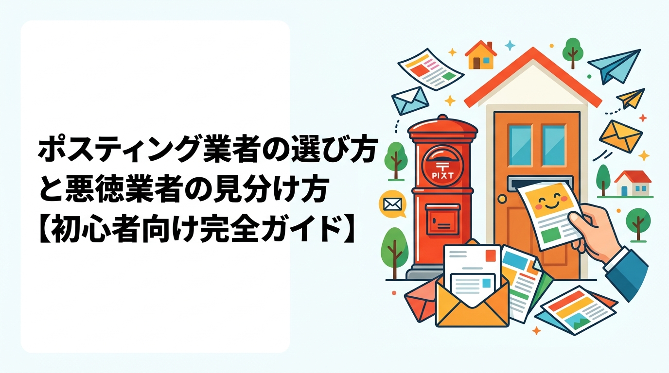 ポスティング業者を選ぶ際に注意すべき悪徳業者の特徴を具体的に解説。相場より極端に安い料金・GPS報告なし・不透明な契約など、初めて依頼する事業者が知っておくべきチェックポイントを網羅。