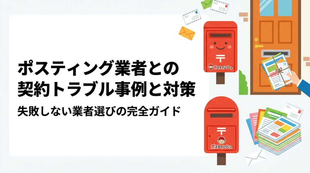 ポスティング業者との契約でよくあるトラブル（未配布・報告なし・追加料金）の事例と具体的な回避策を解説。GPS報告・明朗会計など安心して依頼できる業者の選び方を紹介します。