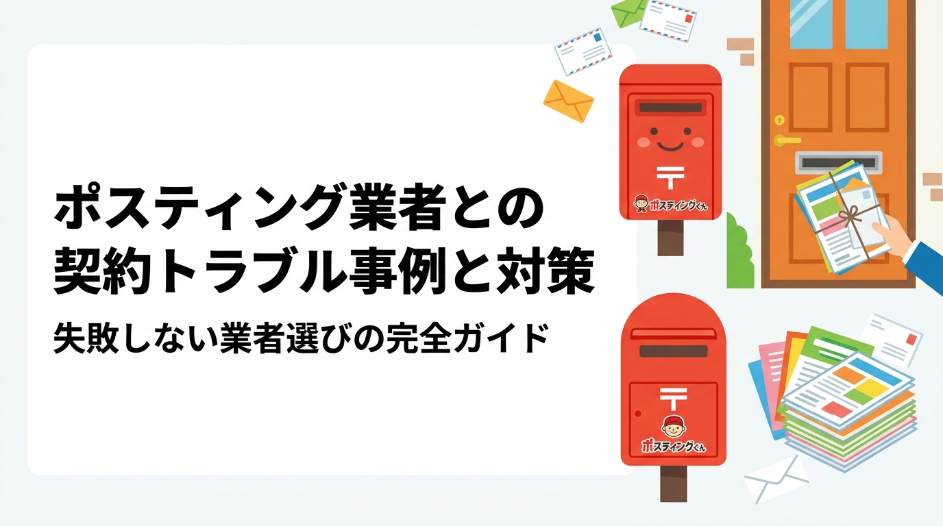 ポスティング業者との契約でよくあるトラブル（未配布・報告なし・追加料金）の事例と具体的な回避策を解説。GPS報告・明朗会計など安心して依頼できる業者の選び方を紹介します。