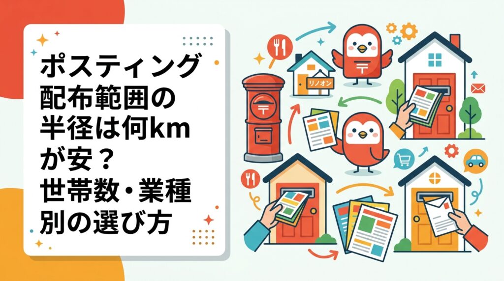 ポスティングの配布範囲（半径・世帯数）をどう決めるか悩む事業者向けに、徒歩圏・車圏の考え方から飲食・リフォームなど業種別の目安まで実務的に解説します。