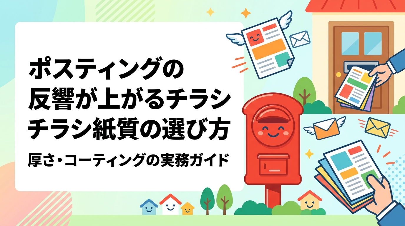 ポスティングの反響に影響するチラシの紙質選びを実務的に解説。用紙の厚さ・コーティングの有無が手に取った瞬間の印象を左右する理由と、業種別の選び方の目安をご紹介します。