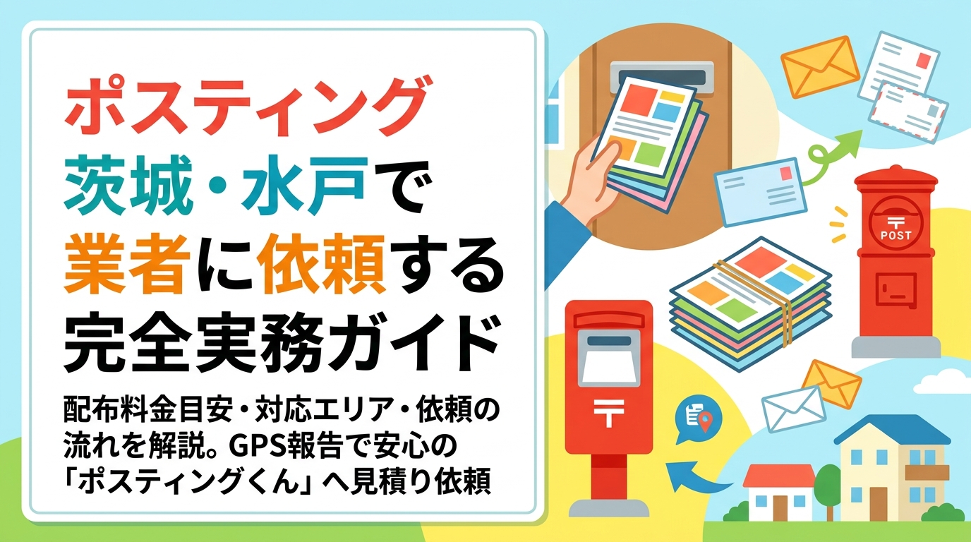 茨城・水戸エリアでポスティングを業者に依頼したい事業者向けに、配布料金の目安・対応エリア・依頼の流れをわかりやすく解説。GPS配布報告で安心の全国対応業者「ポスティングくん」への見積り依頼もご案内。