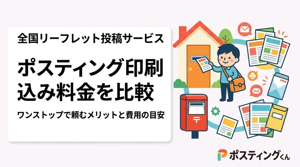 ポスティングの印刷込み料金を徹底比較。印刷のみ・配布のみ・セットそれぞれの料金構造の違いを解説し、ワンストップサービスの手間削減・納期短縮・コスト最適化のメリットをわかりやすく紹介します。