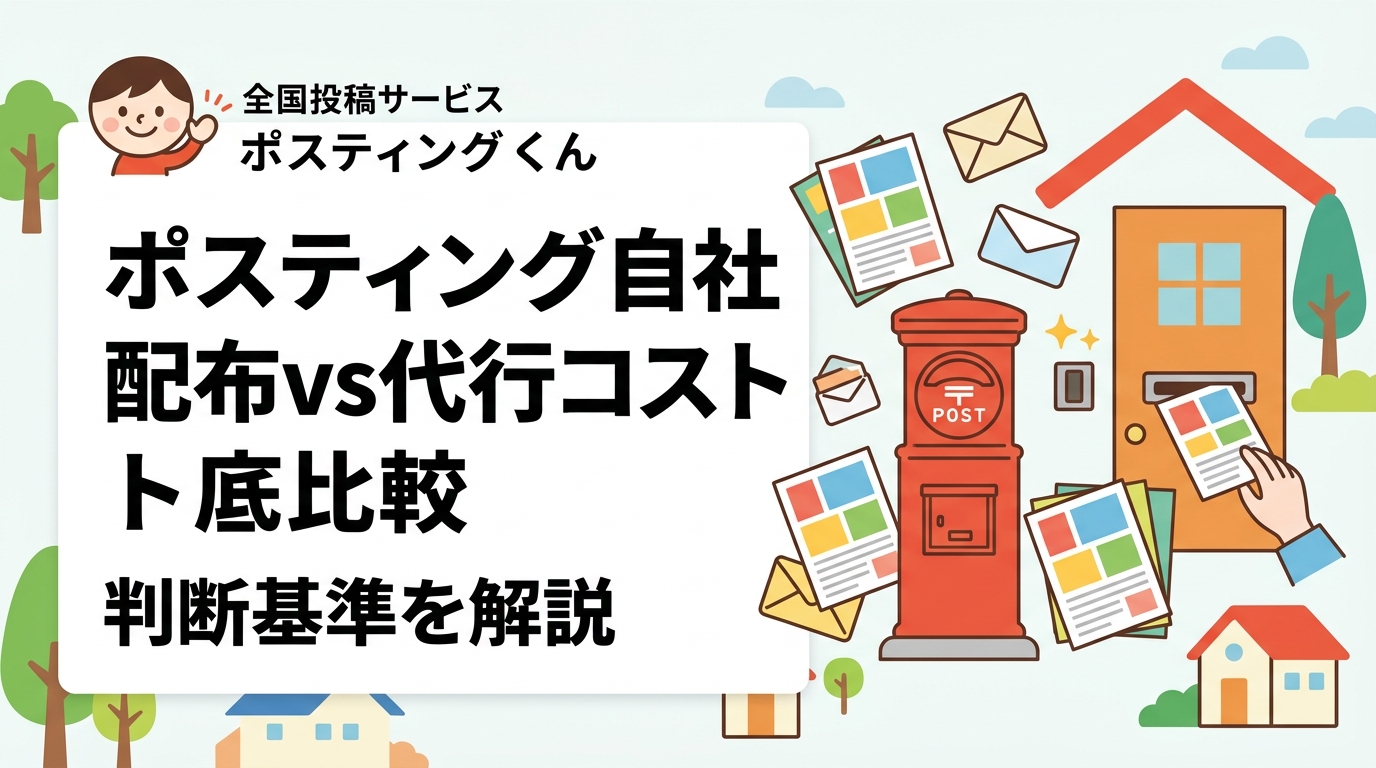 ポスティングを自社スタッフで配布するか代行に外注するか迷う方へ。人件費・交通費・時間コストと代行費用を具体的に比較し、GPS報告や投函禁止対応など代行ならではの実務メリットも解説します。