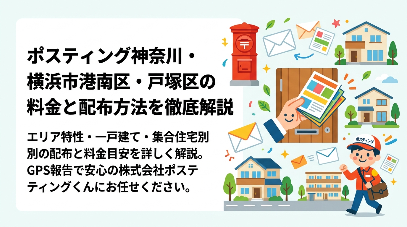 横浜市港南区・戸塚区でポスティングを検討中の事業者向けに、エリア特性・一戸建て・集合住宅別の配布方法と料金目安を詳しく解説。GPS報告で安心の株式会社ポスティングくんにお任せください。