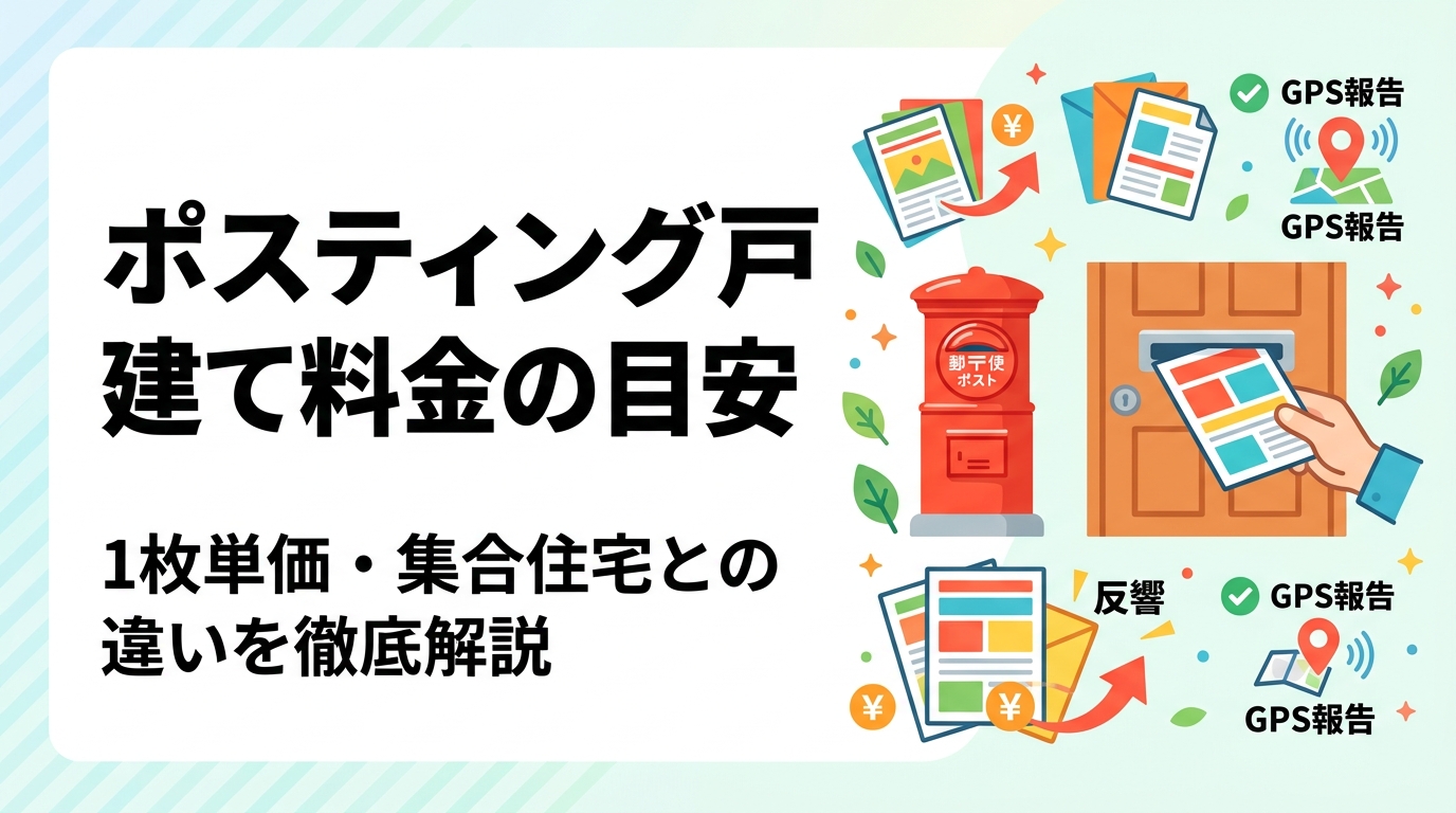 ポスティングの戸建て配布にかかる料金目安を1枚あたりの単価で解説。集合住宅との単価差、GPS配布報告の安心感、反響率の目安まで販促担当者が知りたい情報を網羅。