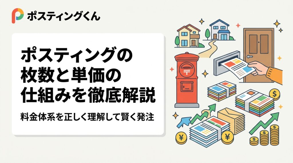 ポスティングの枚数と単価の関係を初心者向けに分かりやすく解説。小・中・大ロットの単価目安、追加費用が発生しやすいポイント、明朗会計の重要性まで実務的に紹介します。