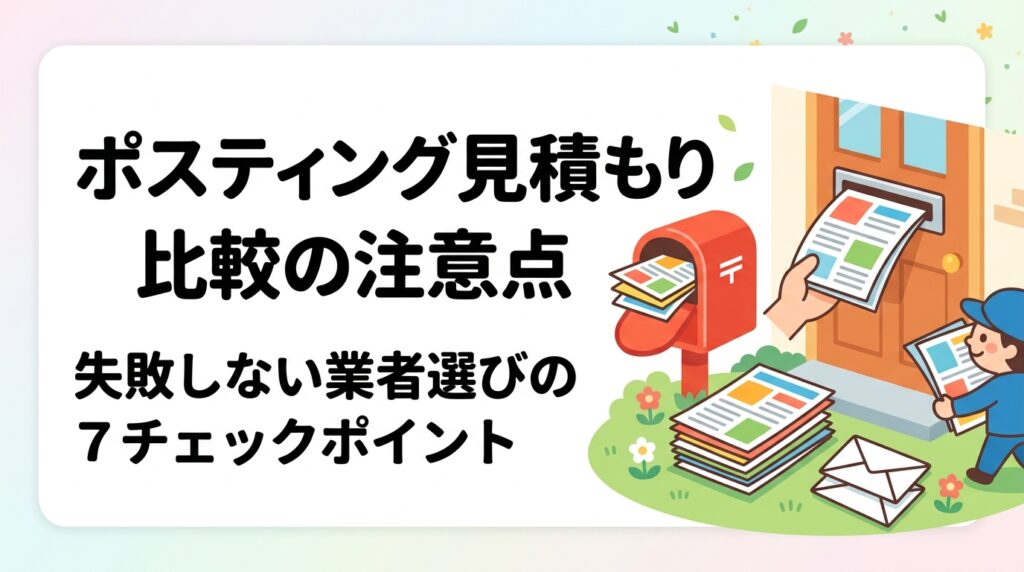 ポスティングの見積もりを複数業者で比較する際の注意点を徹底解説。単価の計算基準・印刷込みか否か・GPS報告の有無・追加料金の落とし穴まで、販促担当者が押さえるべき実務的なポイントをまとめました。