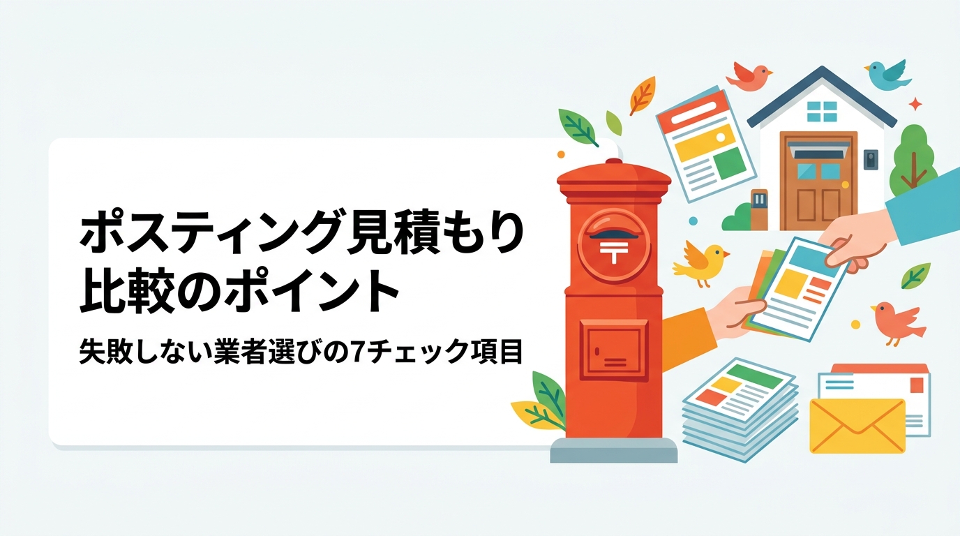 ポスティングの見積もりを複数社で比較するときに確認すべき項目を実務的に解説。配布エリア・GPS報告・追加料金の有無など、業者選定で後悔しないためのチェックポイントをわかりやすくまとめました。