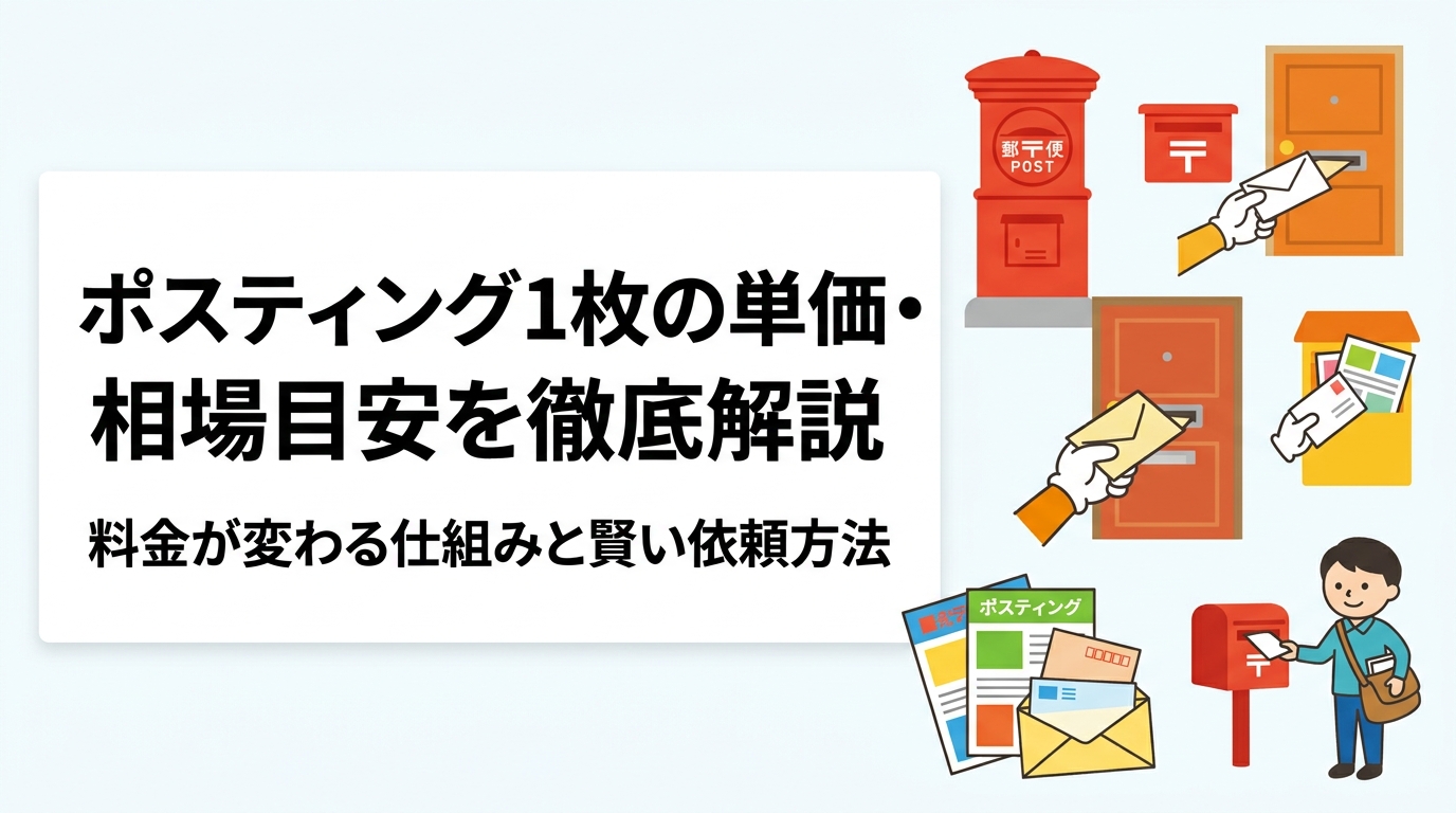 ポスティングの1枚あたり単価の相場目安を解説。戸建て・集合住宅・エリア・枚数による料金変動の仕組み、安くなる理由、GPS報告による品質担保まで初心者にわかりやすく紹介します。