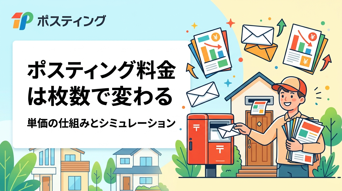 ポスティングの料金は枚数が増えるほど1枚あたりの単価が下がります。料金の目安レンジ・枚数帯別シミュレーション・コスパの良い発注ボリュームを実務的に解説します。