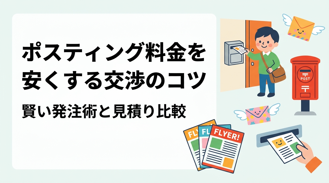 ポスティング料金を安くするための交渉コツを実務視点で解説。エリア絞り込み・まとめ発注・印刷込みワンストップなど、コストが下がる構造的理由と見積り比較のポイントをわかりやすく紹介します。
