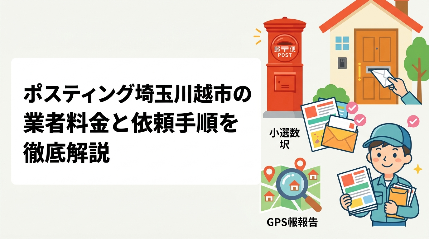 埼玉県川越市でポスティングを検討中の方へ。業者の選び方・料金目安・エリア選定・依頼手順をGPS配布報告や小ロット対応の強みとあわせて実務的に解説します。