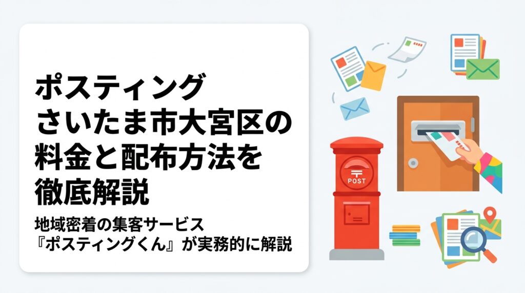 さいたま市大宮区でのポスティング料金（1枚あたりの目安）や軒並み配布・集合住宅配布の使い分け、GPS配布報告の仕組みまで実務的に解説。店舗オーナー・事業者の集客チラシ配布をトータルサポートします。