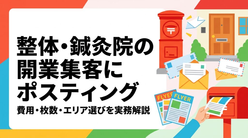 整体院・鍼灸院の開業集客にポスティングを活用する方法を実務的に解説。費用目安・配布枚数・エリアの選び方・開業前後のタイミング戦略まで詳しく紹介します。
