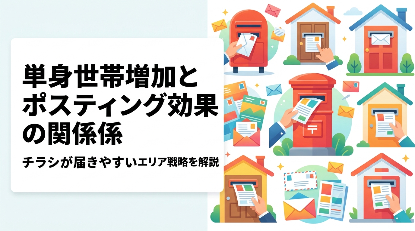 総務省の国勢調査データをもとに単身世帯増加のトレンドを読み解き、集合住宅エリアでのポスティング効果の傾向と単身者向け業種の配布戦略を実務視点で解説します。