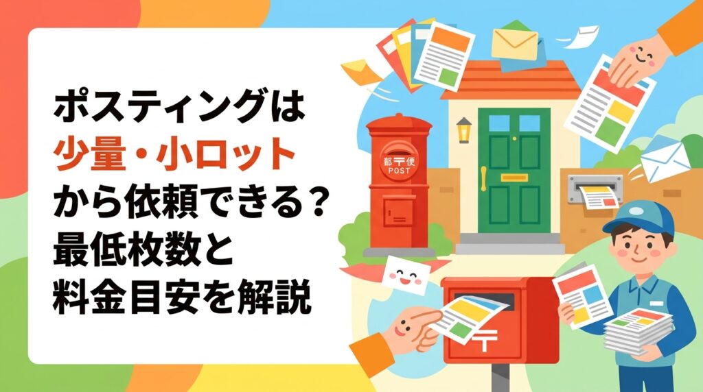 ポスティングを少ない枚数から試したい方へ。最低発注枚数の目安・小ロット料金・初回テスト配布の考え方・注意点まで実務的に解説します。