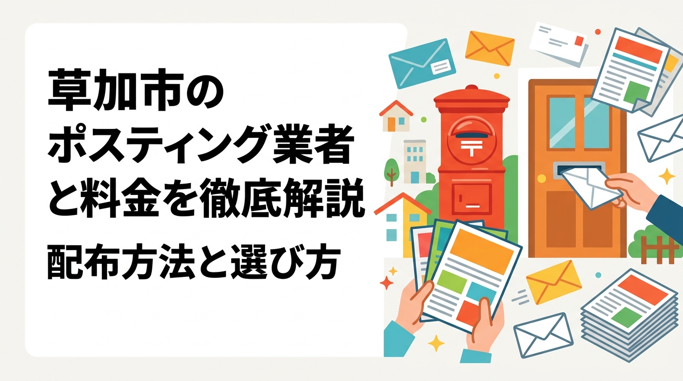 草加市でポスティングを検討中の方へ。エリア特性に合った配布方法・料金目安・業者の選び方をわかりやすく解説。GPS報告・明朗会計・小ロット対応のポスティングくんにお気軽にご相談ください。