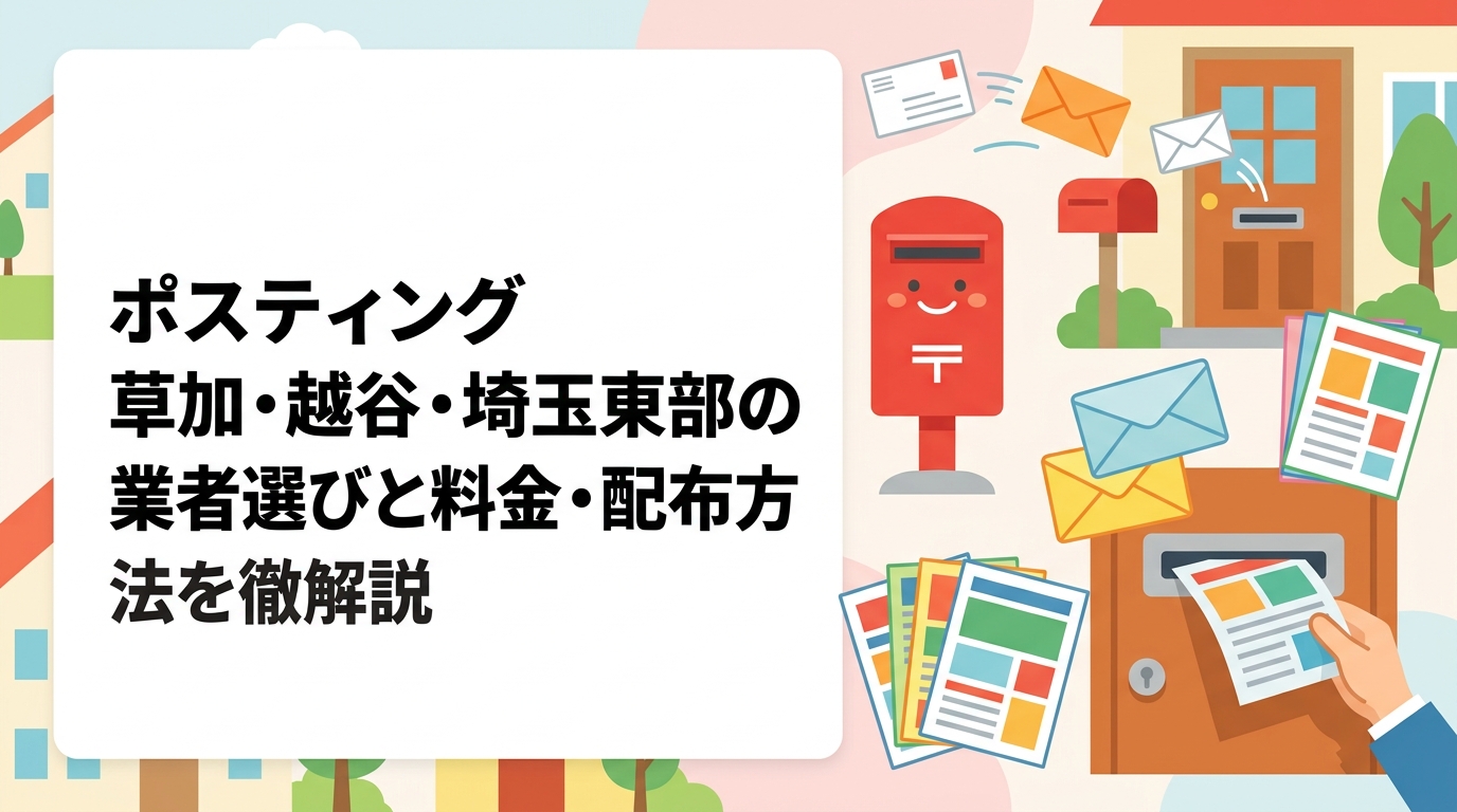 草加市・越谷市など埼玉県東部でポスティング業者をお探しの方へ。配布エリア・料金目安・配布方法・GPS報告など実務的なポイントを解説。小ロットから大量配布まで対応可能な業者の選び方もご紹介します。