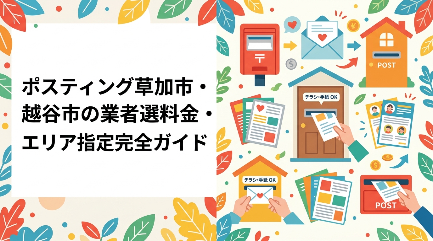 草加市・越谷市でチラシ配布を検討中の事業者向けに、ポスティング業者の選び方・料金目安・エリア指定・GPS報告の仕組みをわかりやすく解説します。