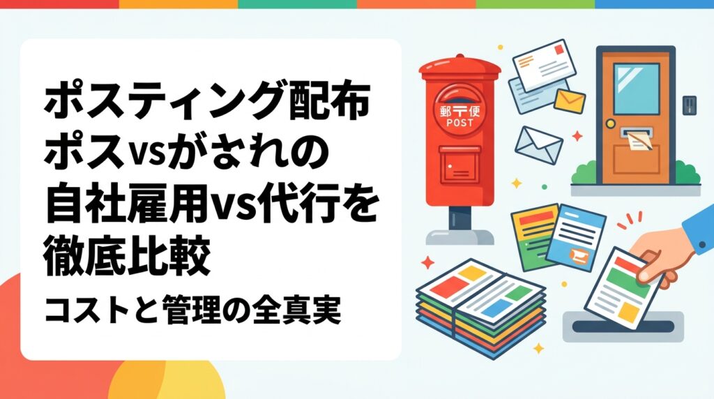 ポスティングの配布員を自社雇用するか代行に外注するかで迷う事業者向けに、人件費・保険・管理コスト・GPS報告まで実務目線で徹底比較。最適な選択肢を見極めるポイントを解説します。