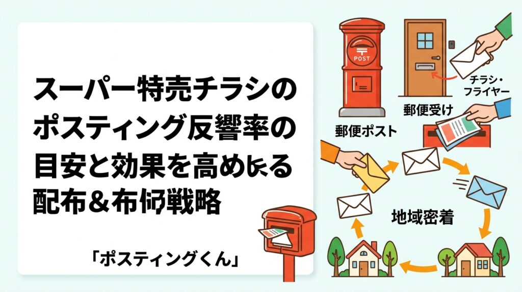 スーパー・小売店の販促担当者向けに、ポスティングによる特売チラシの反響率の目安と、配布頻度・枚数・エリア設定の実務的な考え方をわかりやすく解説します。