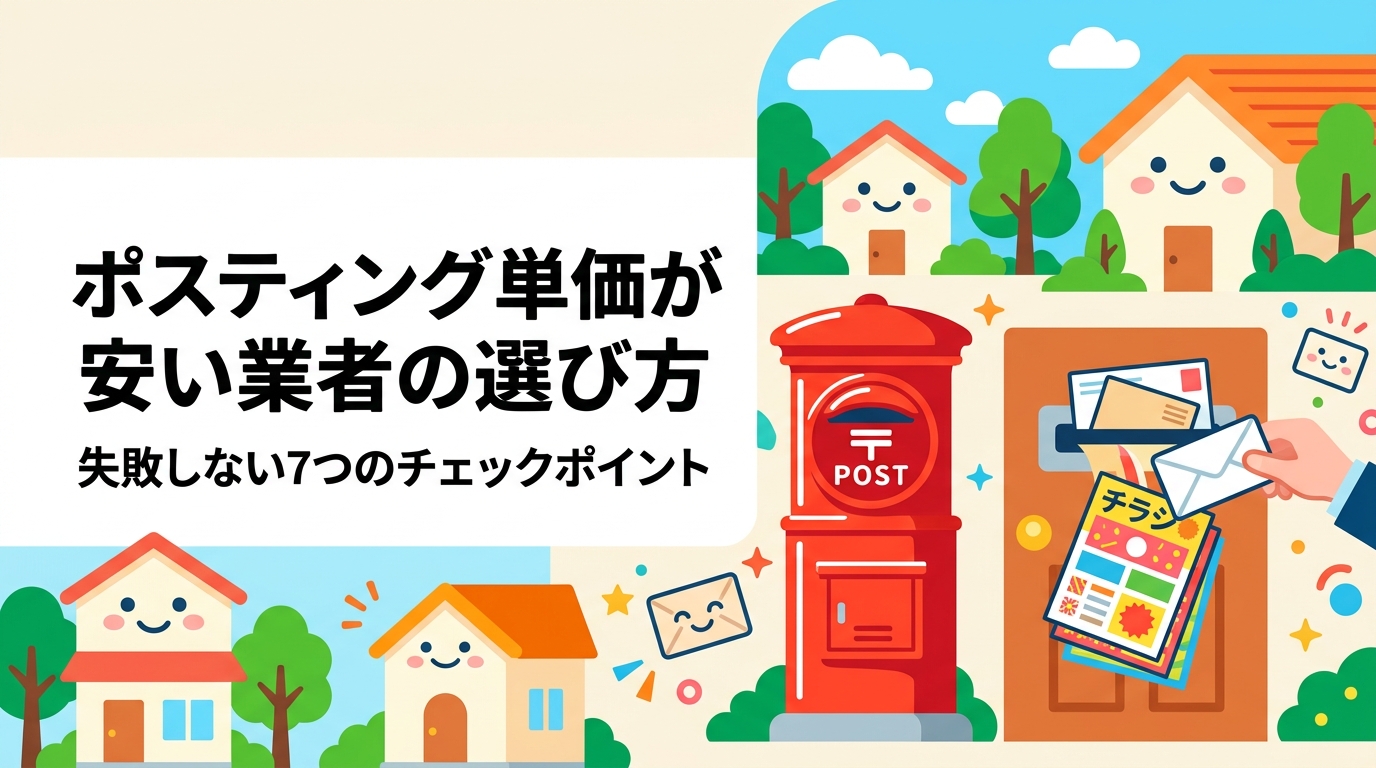 ポスティングの単価・料金相場を解説。安さだけで選ぶと配布未実施などのリスクも。GPS報告や明朗会計で安心できる業者の見極め方を中小企業・個人事業主向けに詳しく紹介します。